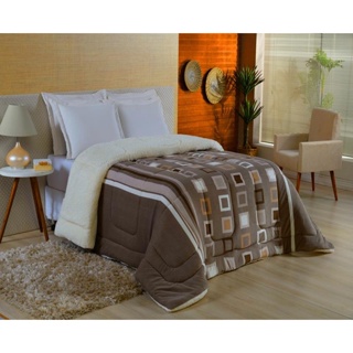 COBERTOR COBERDROM MANTA ALTA La Sherpa 180 Grosso Queen Size Estampado QUADRADO MARROM