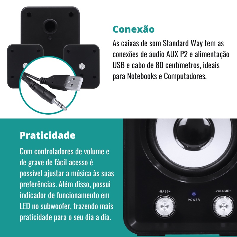 Caixa de Som Vinik Standard Way, 2.1, Sub 11W, 2x Auto Falantes