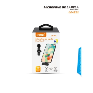 MICROFONE LAPELA SEM FIO USB C 2,4Ghz RECARREGÁVEL PARA ANDROID TABLET LE-931