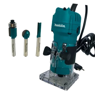 Kit Tupia 6mm 530 Watts 3709 Makita e Jogo de Fresas com 3 Peças