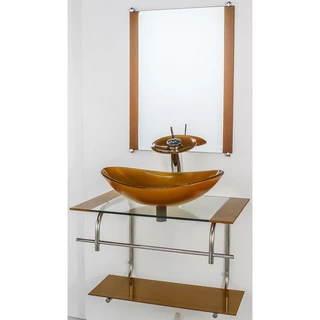 GABINETE DE VIDRO PARA BANHEIRO INOX 60CM CUBA OVAL DOURADO REAL