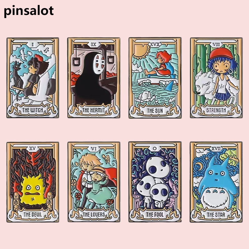 Alfinetes De Tarô Esmalte Personalizado Noface-man Calcifer San Howl Kiki Ponyo Broches Lapela Crachás Cartoon Liga Decorativa Acessórios De Moda