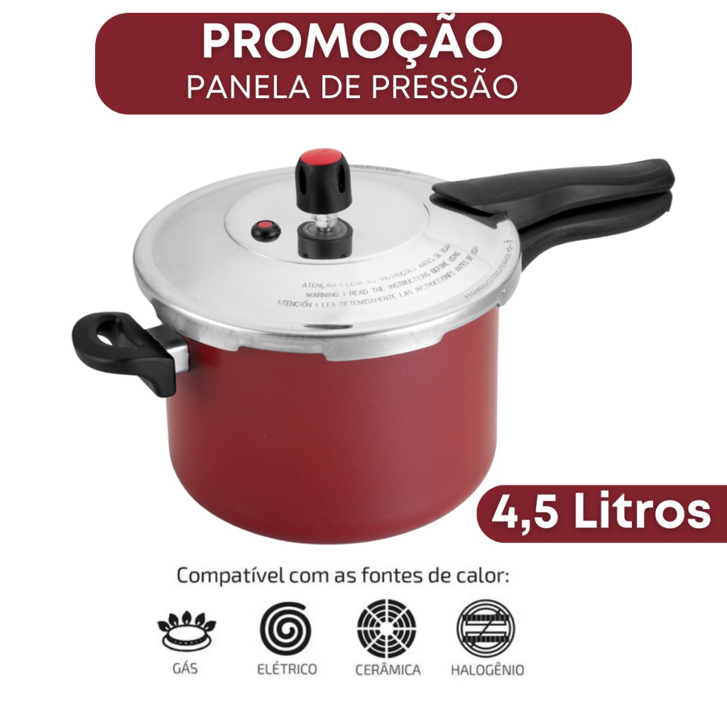 Panela De Pressão 4,5 Litros Antiaderente Teflon Com Tampa Externa -  Fechamento Externo