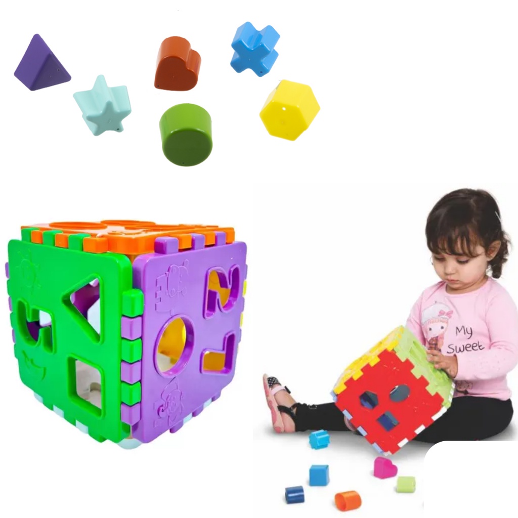 Cubo Didático Jogo De Encaixe As Peças Crianças Bebe 1 Ano - Kendy