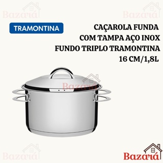 Caçarola funda inox fundo triplo 16 cm/1,8L Solar Tramontina com tampa e alça