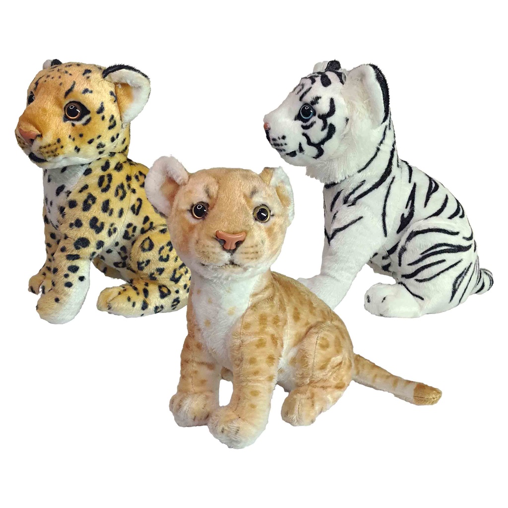 Pelúcia Safari Sentada Cabeça Durinha 25Cms Leoa Leopardo Tigre Branco |  Shopee Brasil