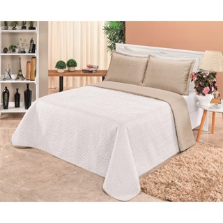 Cobre Leito Casal Queen 3 Pcs - Colcha Dupla Face Com Vies Clara Matelado