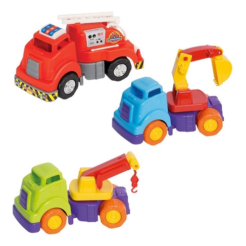 Kit com 3 Caminhões Bombeiro Guincho Escavadeira Brinquedo