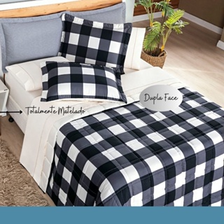 Colcha Cobre Leito Solteiro 2pcs Dolce Vita Micropercal 200Fios Matelado Xadrez