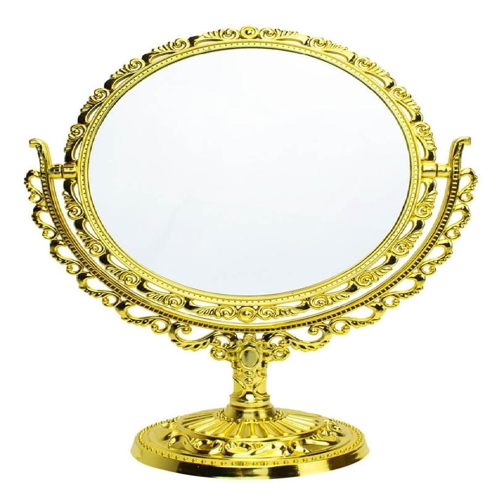 Espelho De Mesa Redondo Dourado Dupla Face 26x21cm | Shopee Brasil