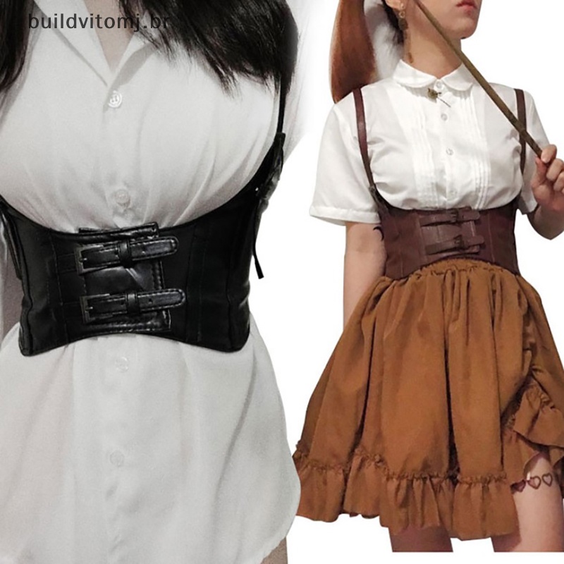 BUJ Women Cinto Elástico De Couro Sexy Cintura Larga Waspie Corset Cinch Underbust BR
