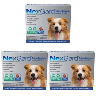 3 Cxs Nexgard Antipulgas E Carrapatos Cão 10 A 25kg Com 3 em Oferta na Shopee