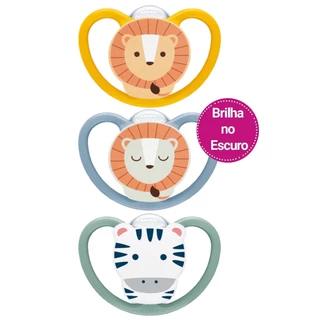 Kit 3 Chupetas Space Dia e Noite Brilha no Escuro 6m+ Nuk em Oferta na Shopee