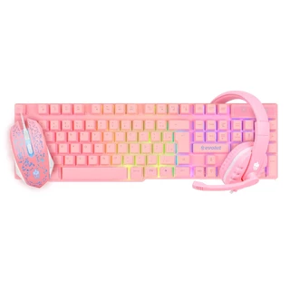Kit Gamer Rosa LED RGB Teclado Mouse Headset Evolut EG53