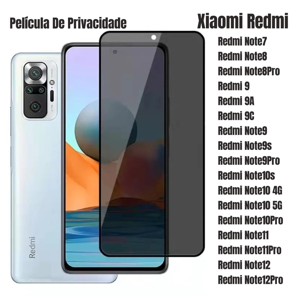 Película Vidro 3D Privacidade Anti Spy Tela Para Xiaomi Mi Redmi Note 11 12 4G 11s/11I 10/10s/10C/10A 5G Prime 9/9s 9a 9c 9t 9i Pro Plus Not 8 /8Pro/8T 7/7Pro Poco C40