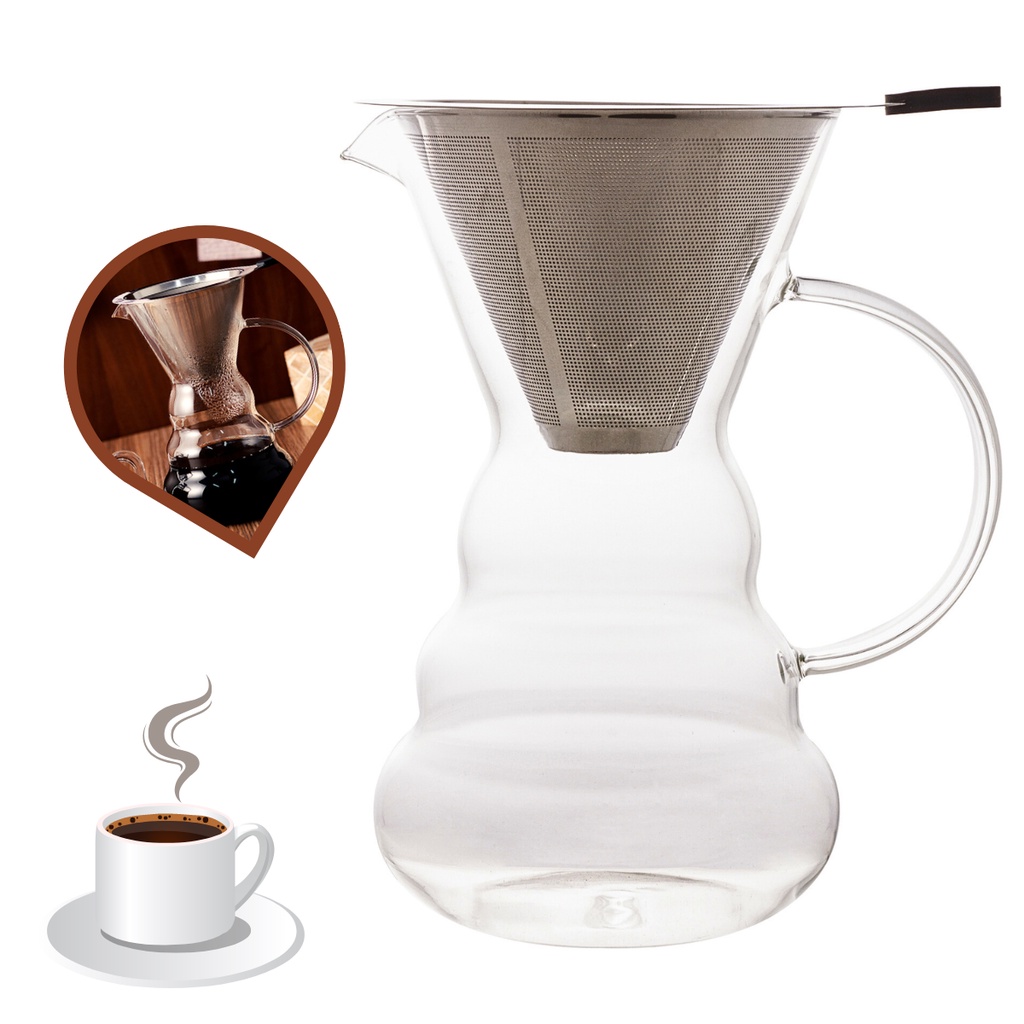 Cafeteira de Vidro Jarra de Café e Filtro Coador Inox 500ml | Shopee Brasil