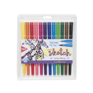 Estojo Caneta Hidrocor Brush Ponta Dupla Lettering 12 cores