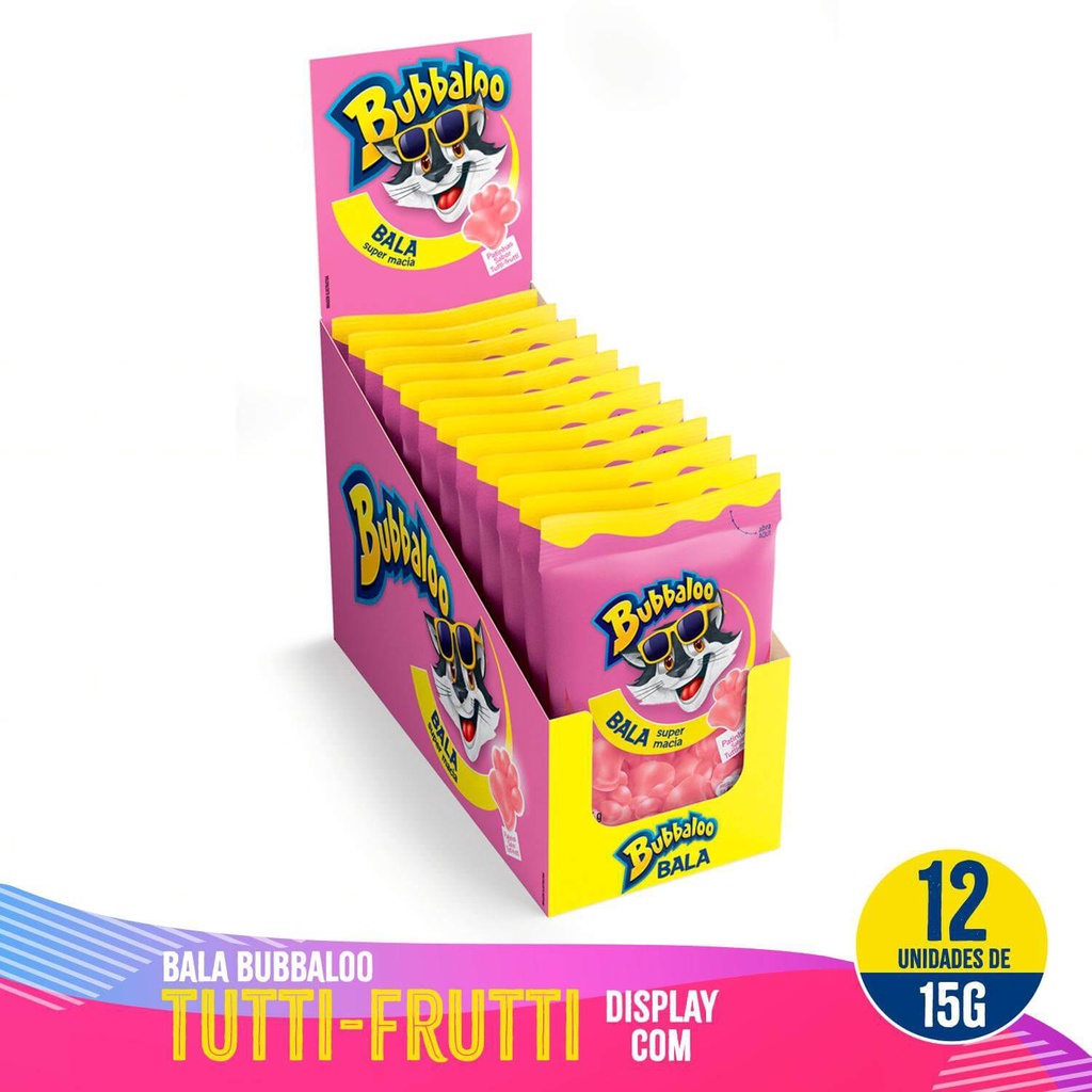 Bala Macia Sabor Tutti Frutti Display Com 12 Unidades De 15g Bubbaloo