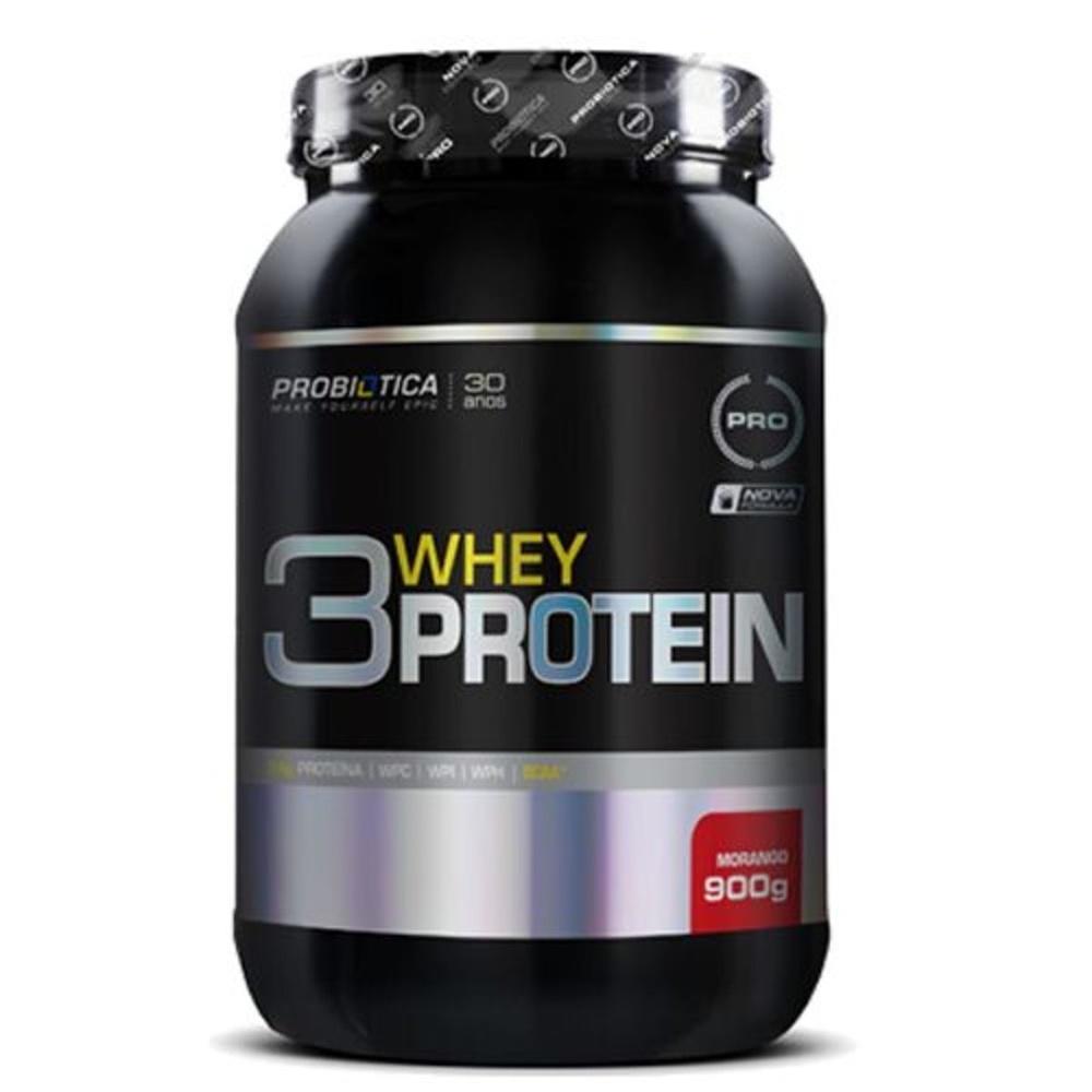 3 Whey Protein Nova formula – 900g Morango – Probiótica