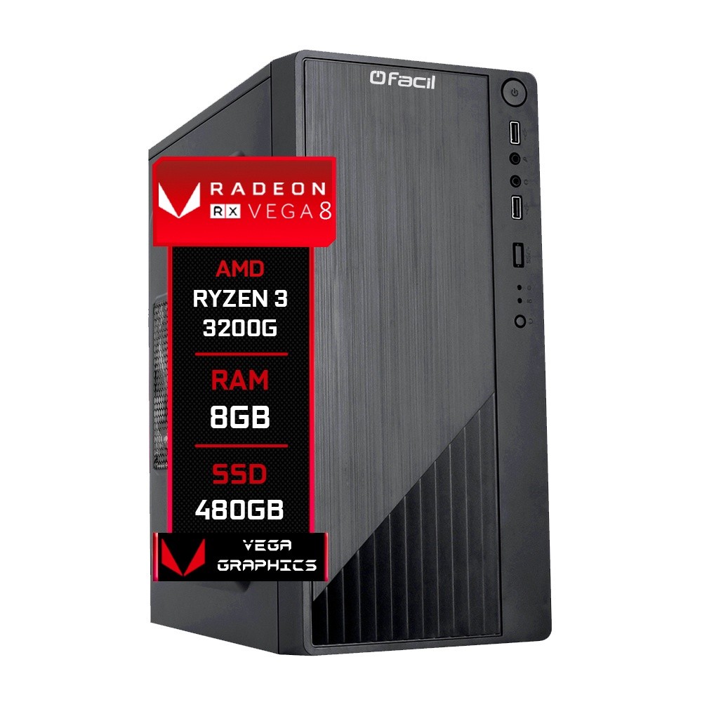 Computador Fácil Amd Ryzen 3 3200G Radeon Vega 8 Graphics 8GB DDR4 3000Mhz SSD 480GB