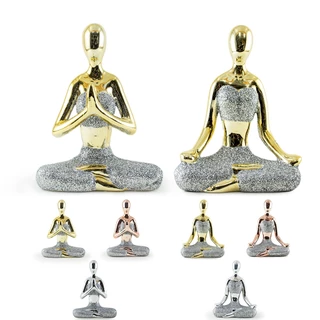 Estátua Em Posição De Yoga Decorativa Meditando Relaxando Enfeite De Cerâmica Brilhante 12x9cm