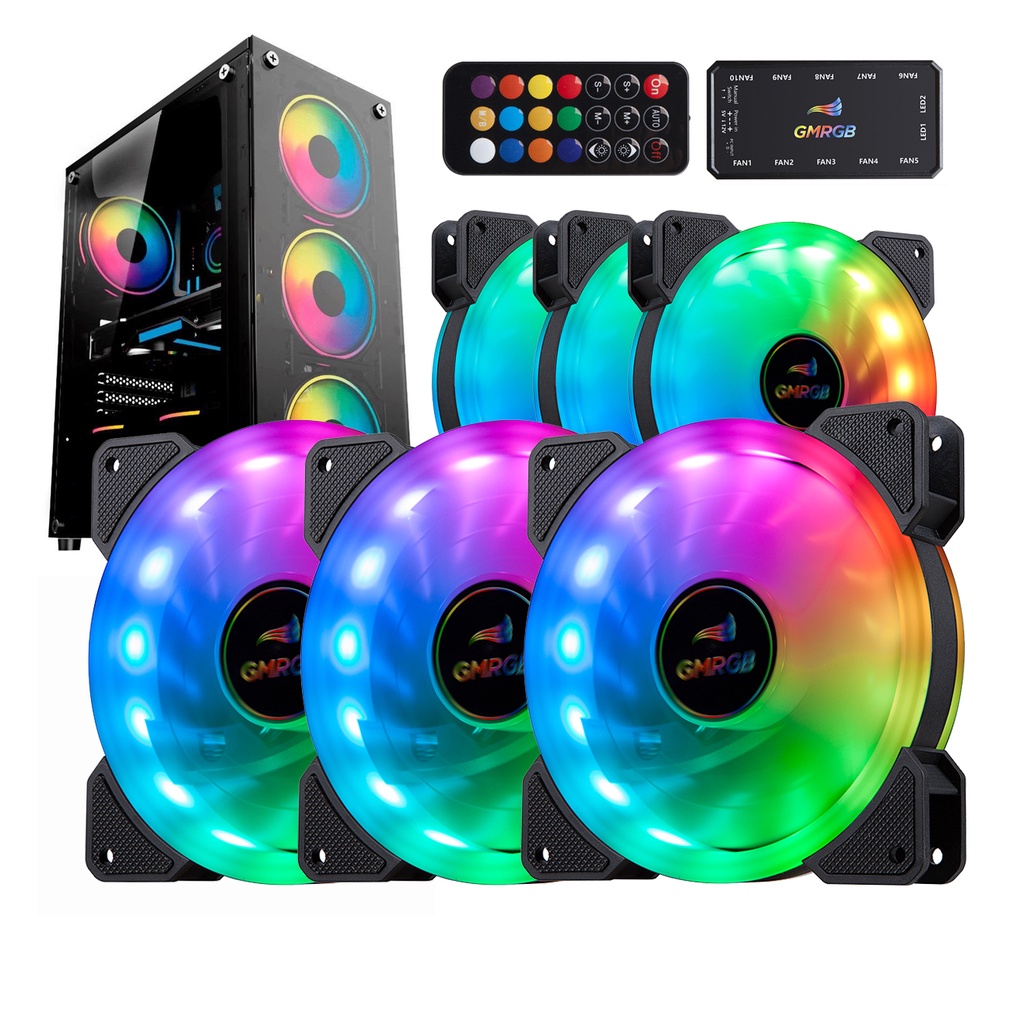 kit 2/3/4/5/6/7/8 GMRGB Cooler Fan Com Led Colorido 120x120mm Pc Gamer Ventoinha Para Computador chassis Ajustar Silencioso + Controle