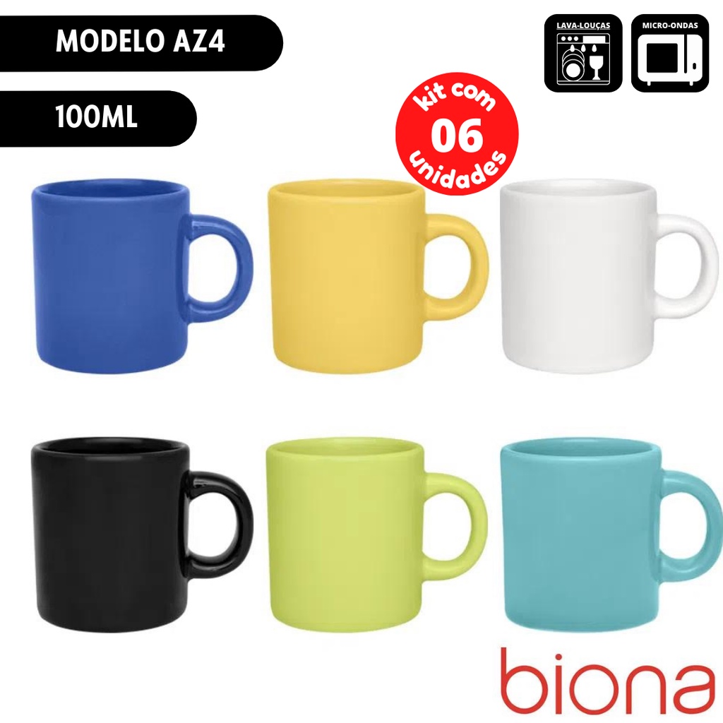 Kit c/6 unid Caneca Cafezinho AZ4 100ml Biona Oxford