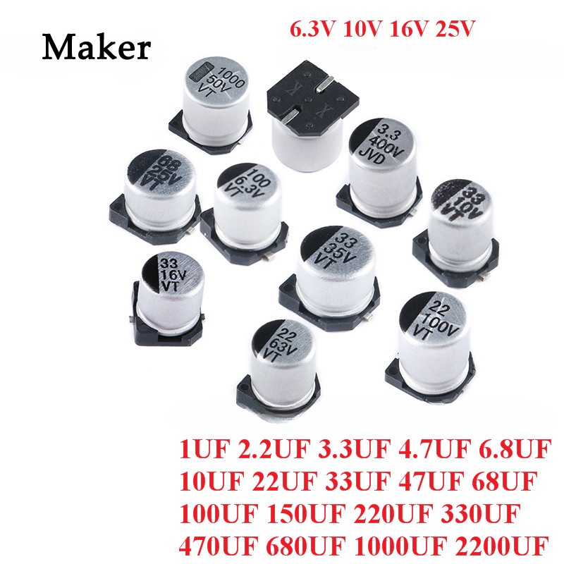 Kit Condensatori Elettrolitici SMD 35V – 95 Pezzi, 8 Valori (10uF A 470uF)