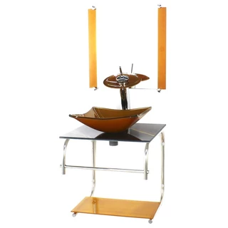 GABINETE 40CM DE VIDRO INOX CUBA QUADRADA MARMORE PRETO DOURADO