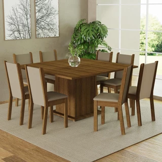 Conjunto Sala de Jantar Mesa Tampo de Madeira 8 Cadeiras Rustic/Crema/Bege Marisa Madesa em Oferta na Shopee