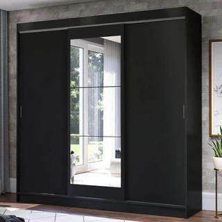 Guarda-Roupa Casal Madesa Istambul 3 Portas de Correr com Espelho 3 Gavetas - Preto em Oferta na Shopee