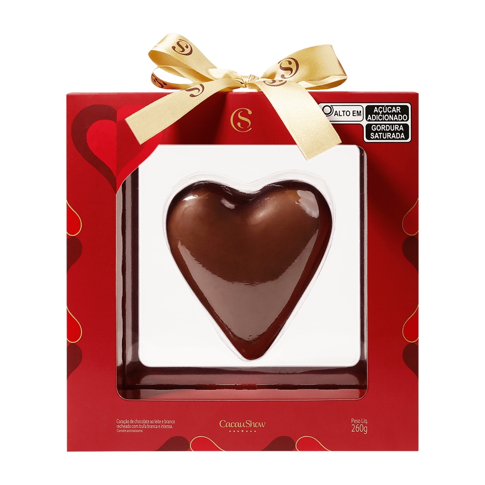 Coração de chocolate recheado 260g Presente Cacau Show Shopee Brasil