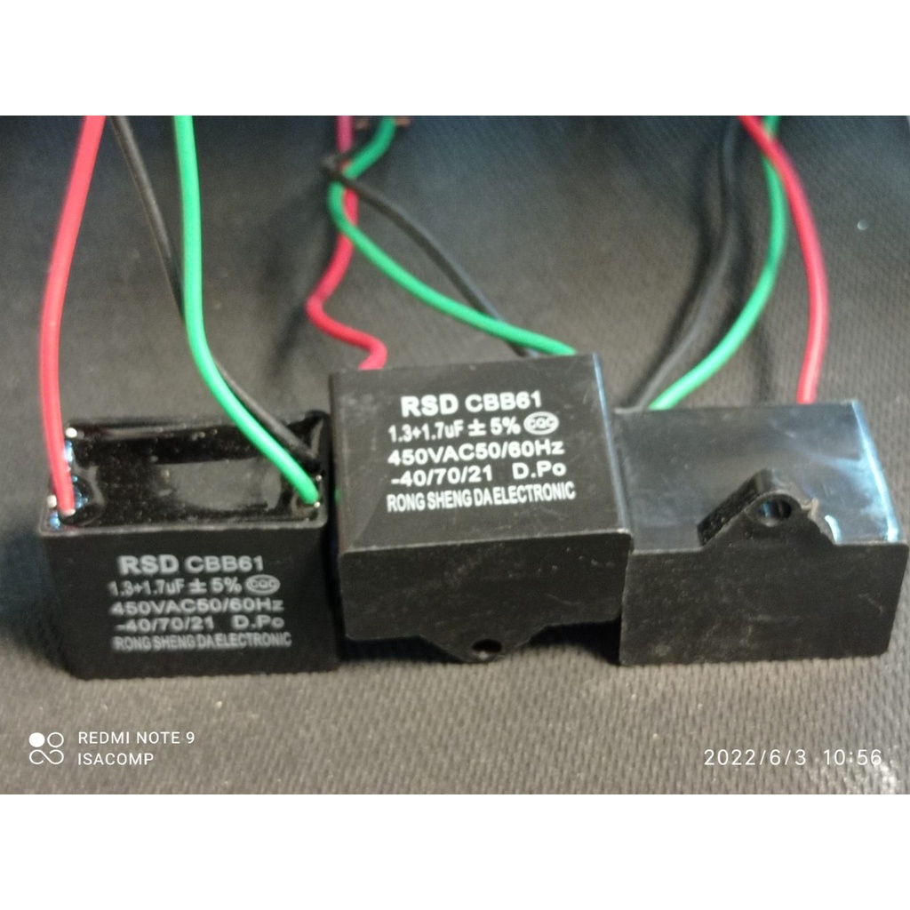 1x Capacitor Partida 1,3+1,7uf/450v Fio Cbb61 Rsd