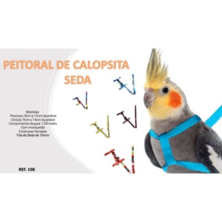 Coleira Peitoral Para Calopsita Ajustável + Guia - COMBO COM 5 UNIDADES