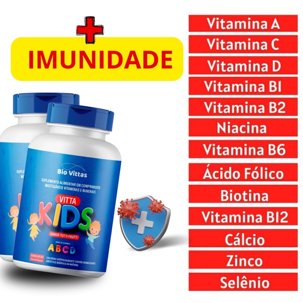Kit 2x Vitamina Para Crianças Mastigável Vitamina Infantil Frasco C/120 ...