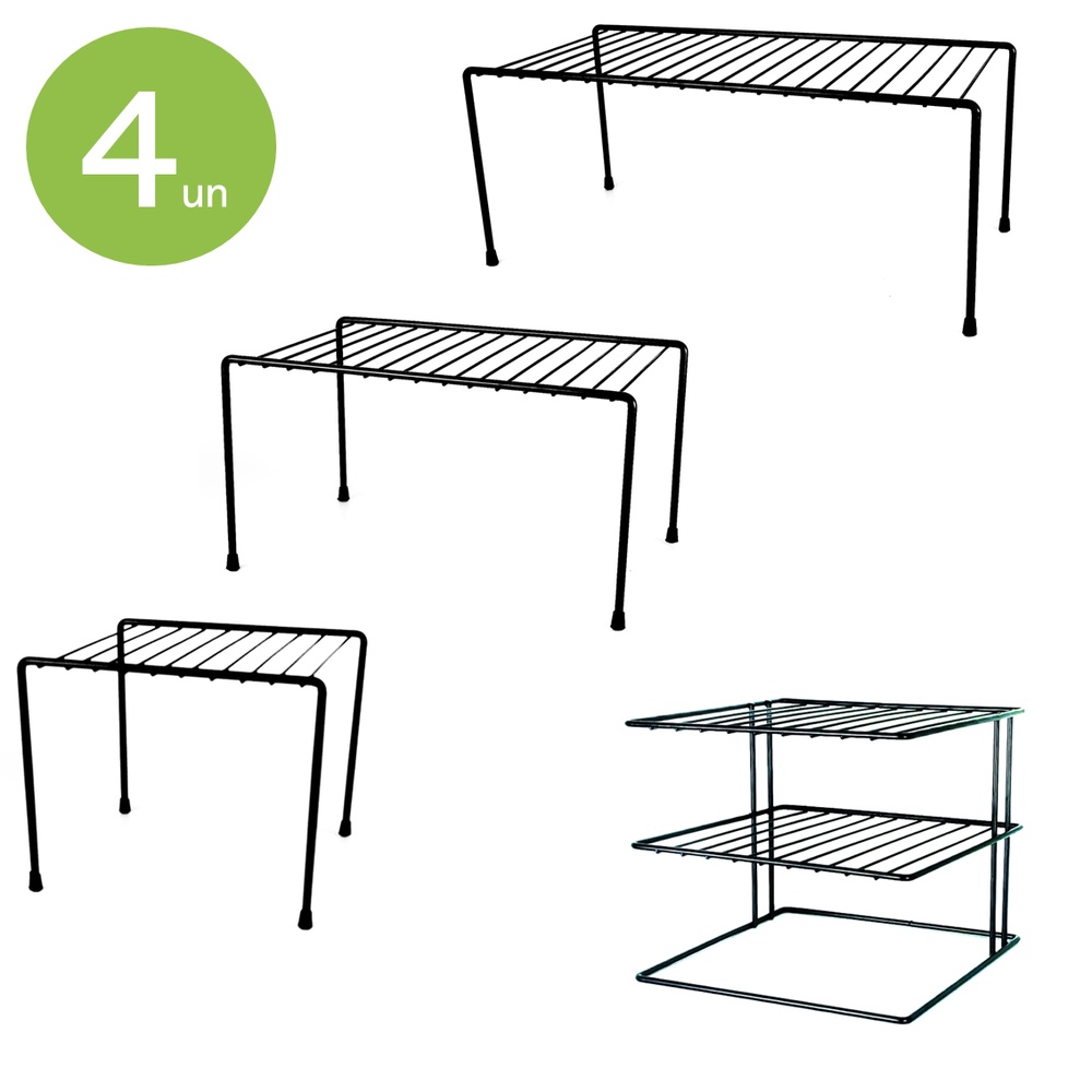 Kit 4 Organizador Armario Cozinha 21+31+41 + Quadrado Preto