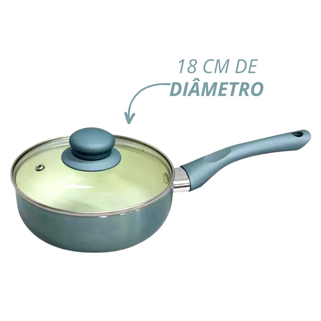 Panela Antiaderente Cerâmica 18 cm Tampa Vidro Temperado Cabo Silicone