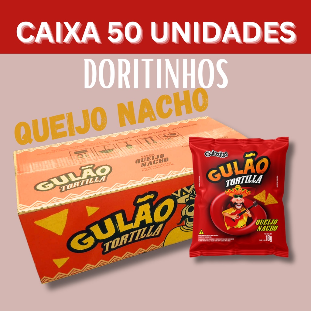 50 Salgadinhos Gulão Tortilla Queijo Nacho Doritinho 18g Gulozitos