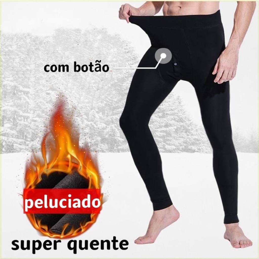 Meia Calça Termica flanelada Com Botão Frente Forrado Quente Sem Pés inverno Masculina