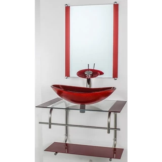 GABINETE DE VIDRO PARA BANHEIRO INOX 60CM CUBA OVAL VERMELHO CEREJA