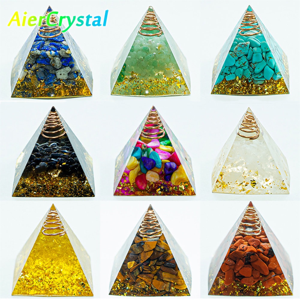 Energia Pirâmide Orgonite Reiki Cura Ametista Natural Quartzo Cristal Chakra Ferramenta Ornamentos 1,57 Polegadas Artesanato Home Decor