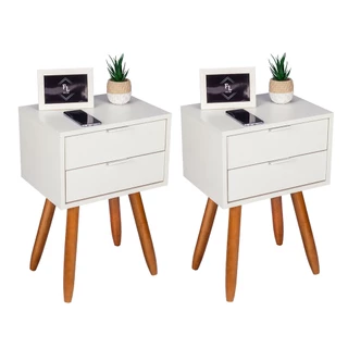 KIT Mesa De Cabeceira Retro COM 2 GAVETAS DE 30 Pé CASTANHO ENVIO MONTADA