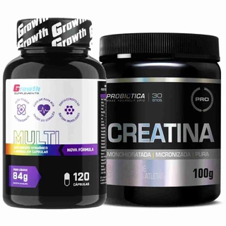 Multivitaminico 120 Caps Growth + Creatina 100g Probiotica