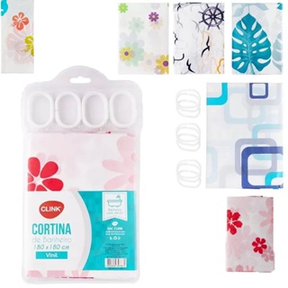 Cortina Box Em Vinil Para Banheiro Antimofo Com Ganchos
