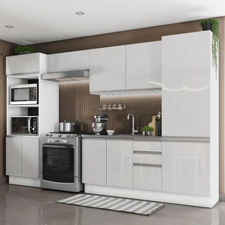 Cozinha Completa Madesa 100% MDF Acordes 2 Gavetas 11 Portas Branco Brilho (Sem Tampo e Pia) em Oferta na Shopee