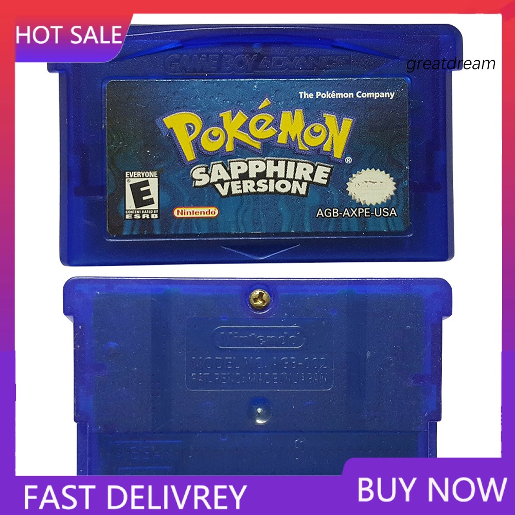Cartão De Cartucho De Jogo GE-Classic Pokemon Sapphire Para NS GBA Gameboy Advance