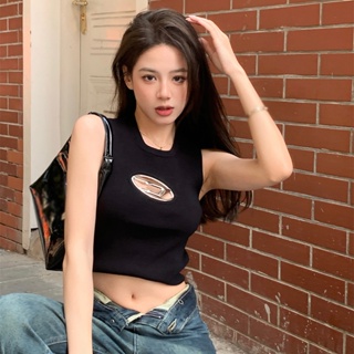 Croptop Coreano Feminino Tops De Tanque De Pescoço Redondo Slim Casual Expose Navel Camisole