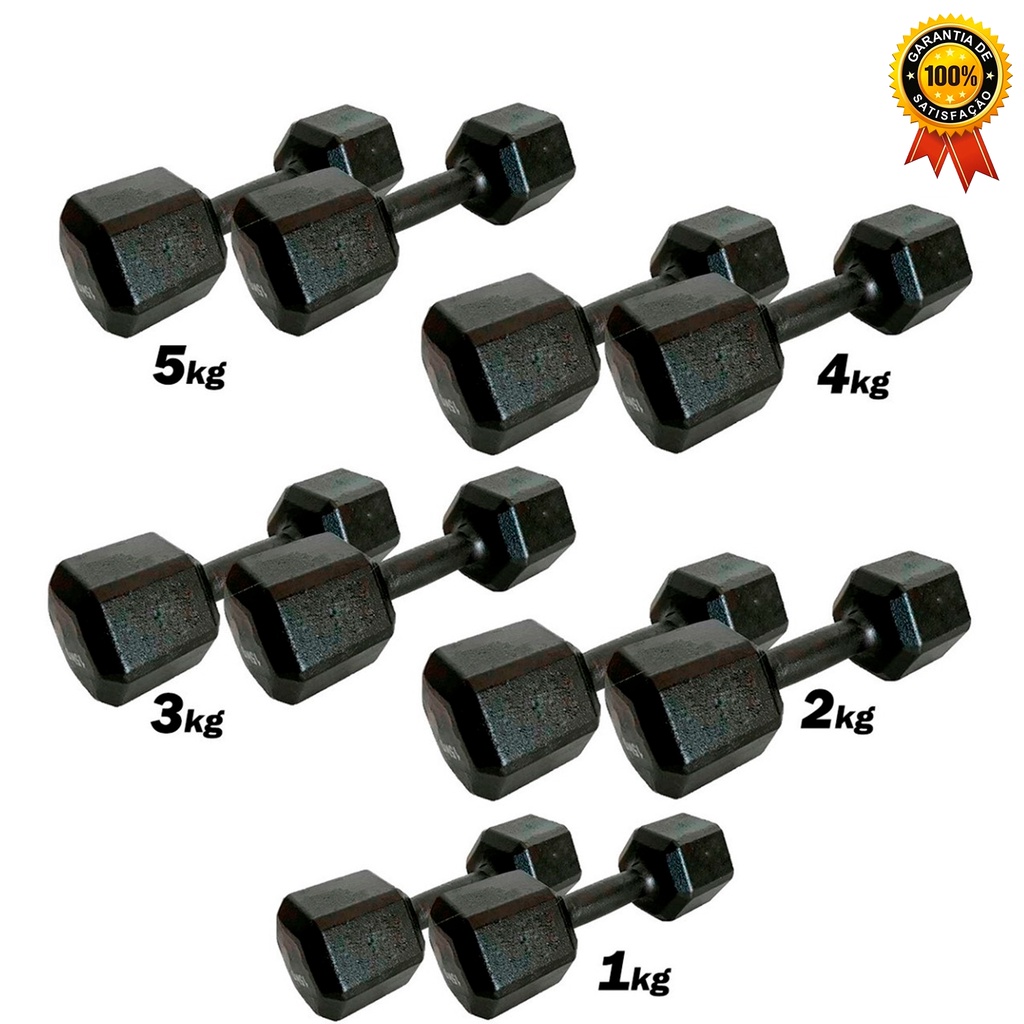 Kit Halter Sextavado Pintado Par 1 A 5kg Preto Conjunto Premium