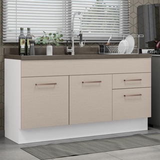 Balcão Gabinete de Pia 150 cm 2 Portas e 2 Gavetas (Sem Tampo e Pia) Branco/Crema Agata Madesa