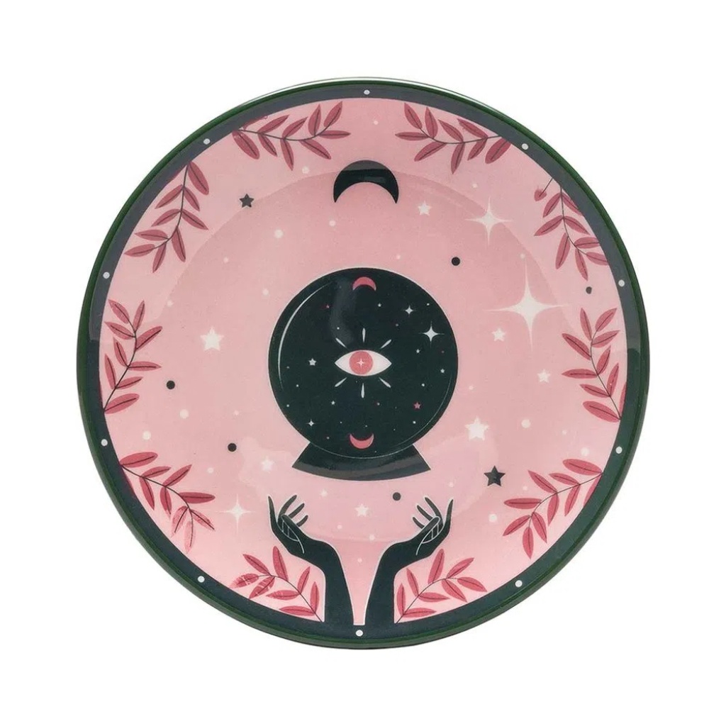 Prato Sobremesa Magia 18,5cm Verde Escuro com Decoração Rosa Cerâmica Oxford Porcelanas Conjunto Lanche